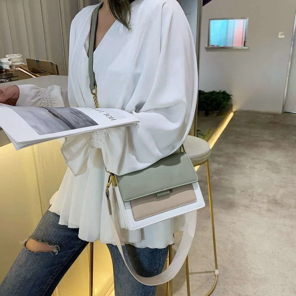 Back To College Deanwangkt Contrast Color Leather Crossbody Bags For Women Travel Handbag Simple Shoulder Simple Bag Ladies Cross Body Bag