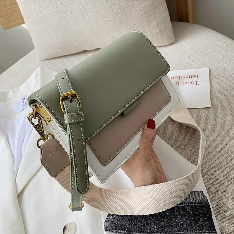 Back To College Deanwangkt Contrast Color Leather Crossbody Bags For Women Travel Handbag Simple Shoulder Simple Bag Ladies Cross Body Bag
