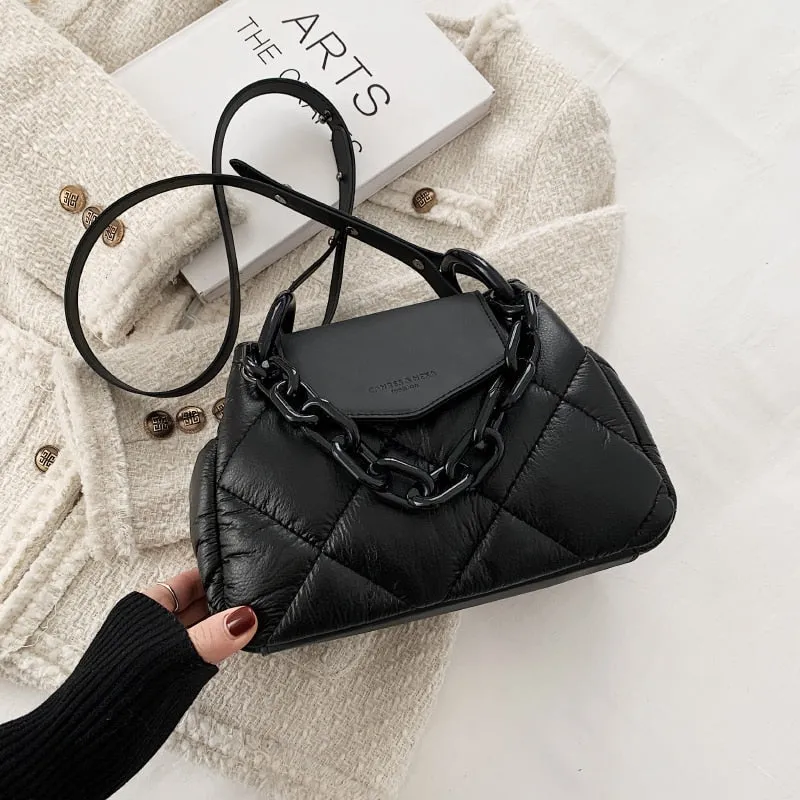 Back To College Deanwangkt Kawaii Tote Bag Hit Winter PU Leather Padded Quilted  Women's Designer Handbag Luxury Brand Chain Shoulder Crossbody Bags