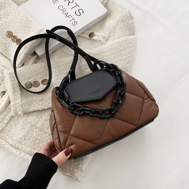 Back To College Deanwangkt Kawaii Tote Bag Hit Winter PU Leather Padded Quilted  Women's Designer Handbag Luxury Brand Chain Shoulder Crossbody Bags