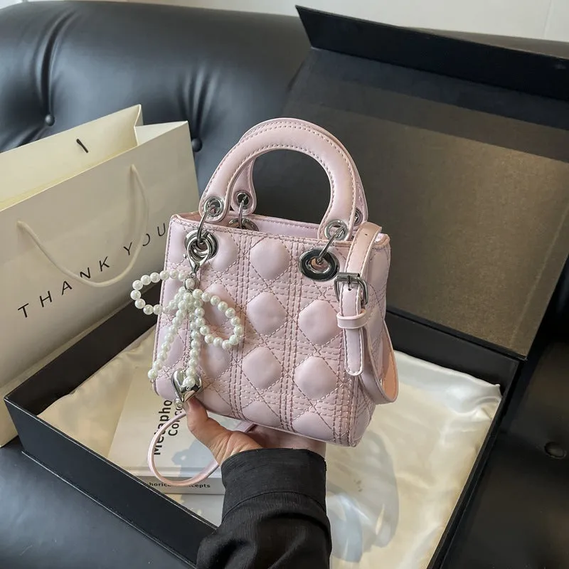 Beibei Shangpin  New High-Grade Bag Sheepskin Pattern Rhombus Diana Bag Portable Shoulder Crossbody Female Bags
