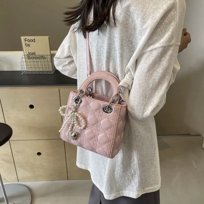Beibei Shangpin  New High-Grade Bag Sheepskin Pattern Rhombus Diana Bag Portable Shoulder Crossbody Female Bags