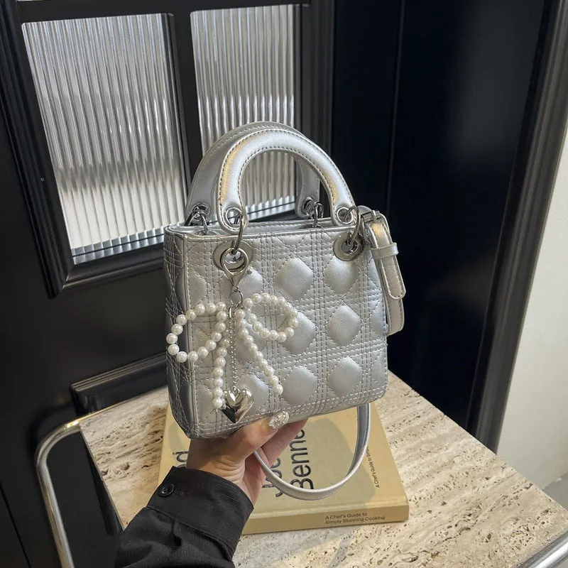 Beibei Shangpin  New High-Grade Bag Sheepskin Pattern Rhombus Diana Bag Portable Shoulder Crossbody Female Bags