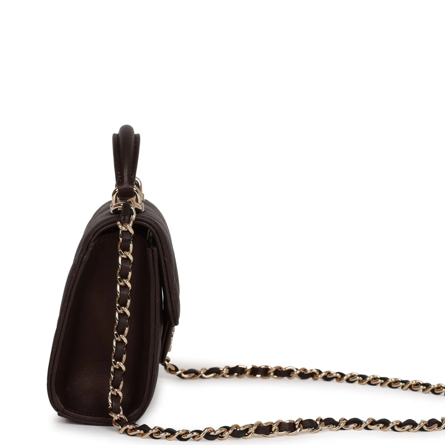 Chanel Mini Top Handle Clutch With Chain Burgundy Iridescent Lambskin Light Gold Hardware