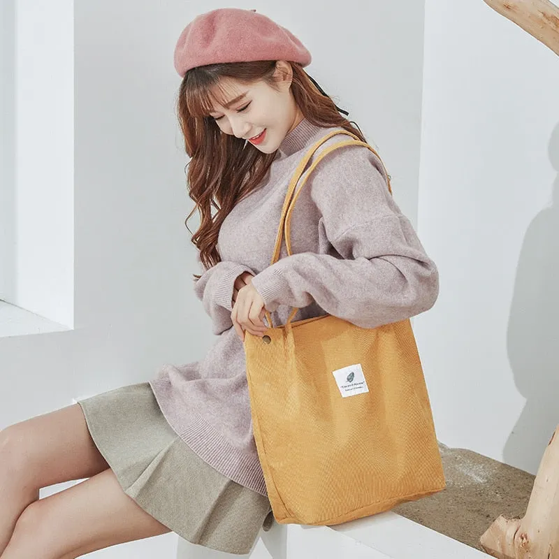 deanwangkt  Fashion Outdoor Leisure Shopping Bag Shoulder Bags Women New Corduroy Canvas Bag Girl Travel Party Organizer with Button Handbag