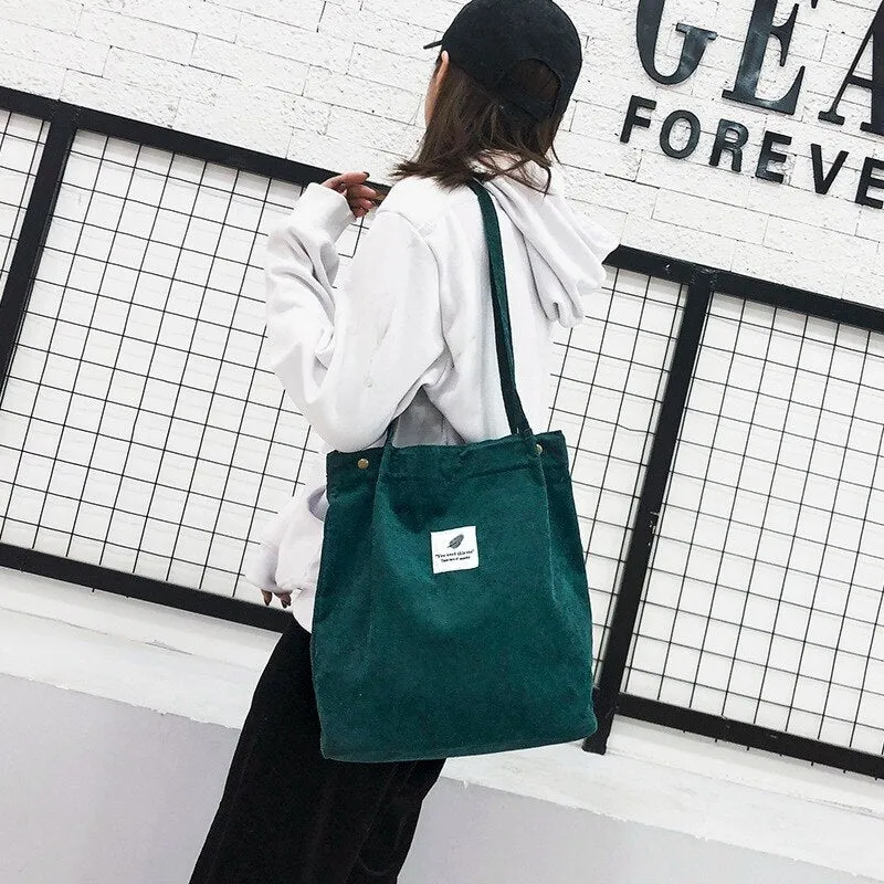 deanwangkt  Fashion Outdoor Leisure Shopping Bag Shoulder Bags Women New Corduroy Canvas Bag Girl Travel Party Organizer with Button Handbag