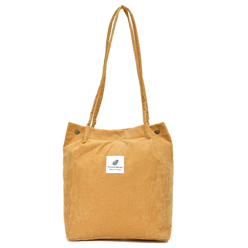 deanwangkt  Fashion Outdoor Leisure Shopping Bag Shoulder Bags Women New Corduroy Canvas Bag Girl Travel Party Organizer with Button Handbag