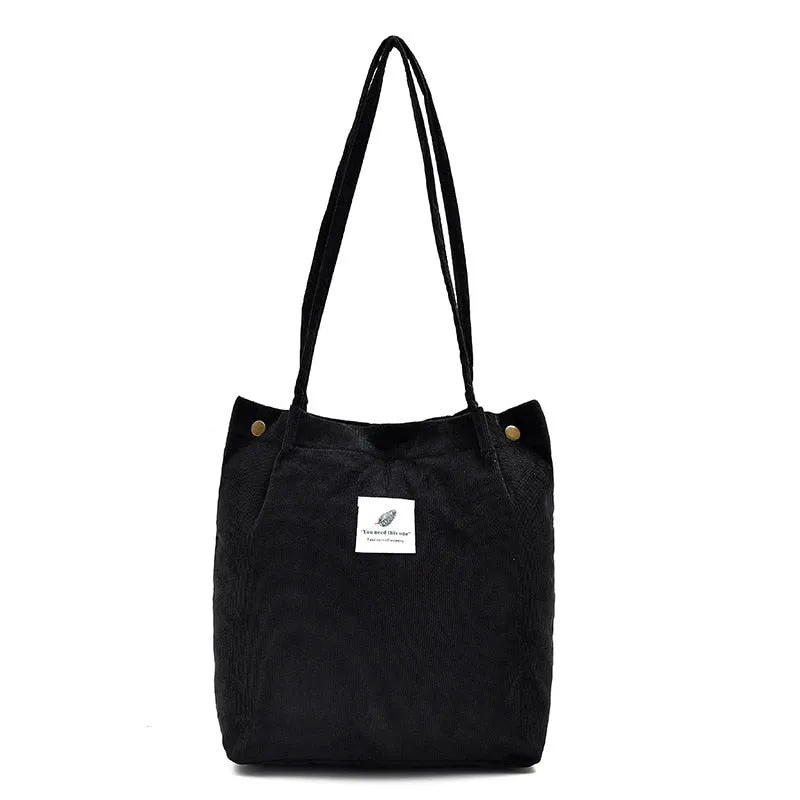 deanwangkt  Fashion Outdoor Leisure Shopping Bag Shoulder Bags Women New Corduroy Canvas Bag Girl Travel Party Organizer with Button Handbag