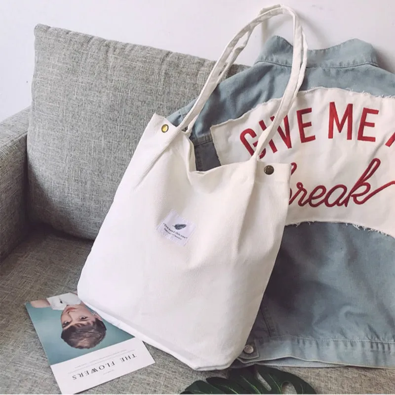 deanwangkt  Fashion Outdoor Leisure Shopping Bag Shoulder Bags Women New Corduroy Canvas Bag Girl Travel Party Organizer with Button Handbag