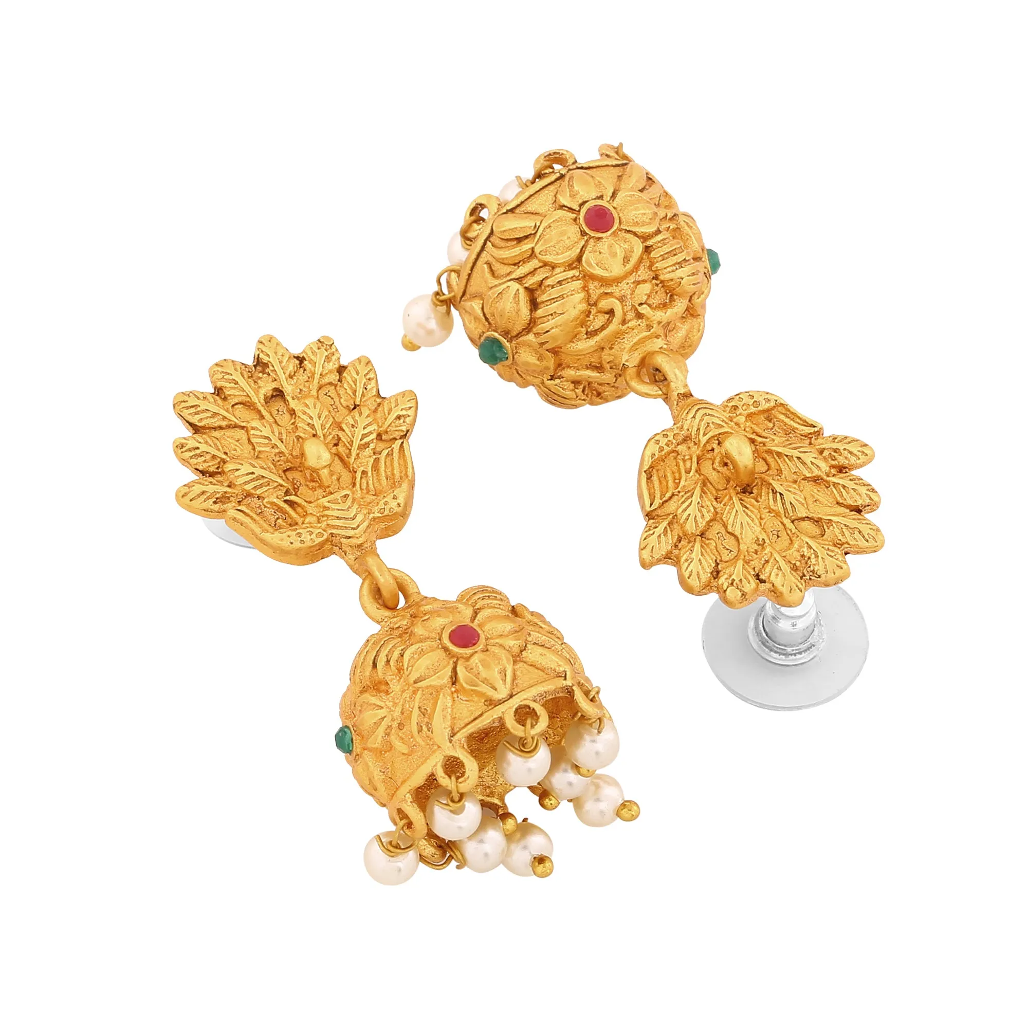 Estele gold Plated Elegant Peacock Designer Jhumki Earrings with Crystals & Pearls for Women