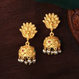 Estele gold Plated Elegant Peacock Designer Jhumki Earrings with Crystals & Pearls for Women