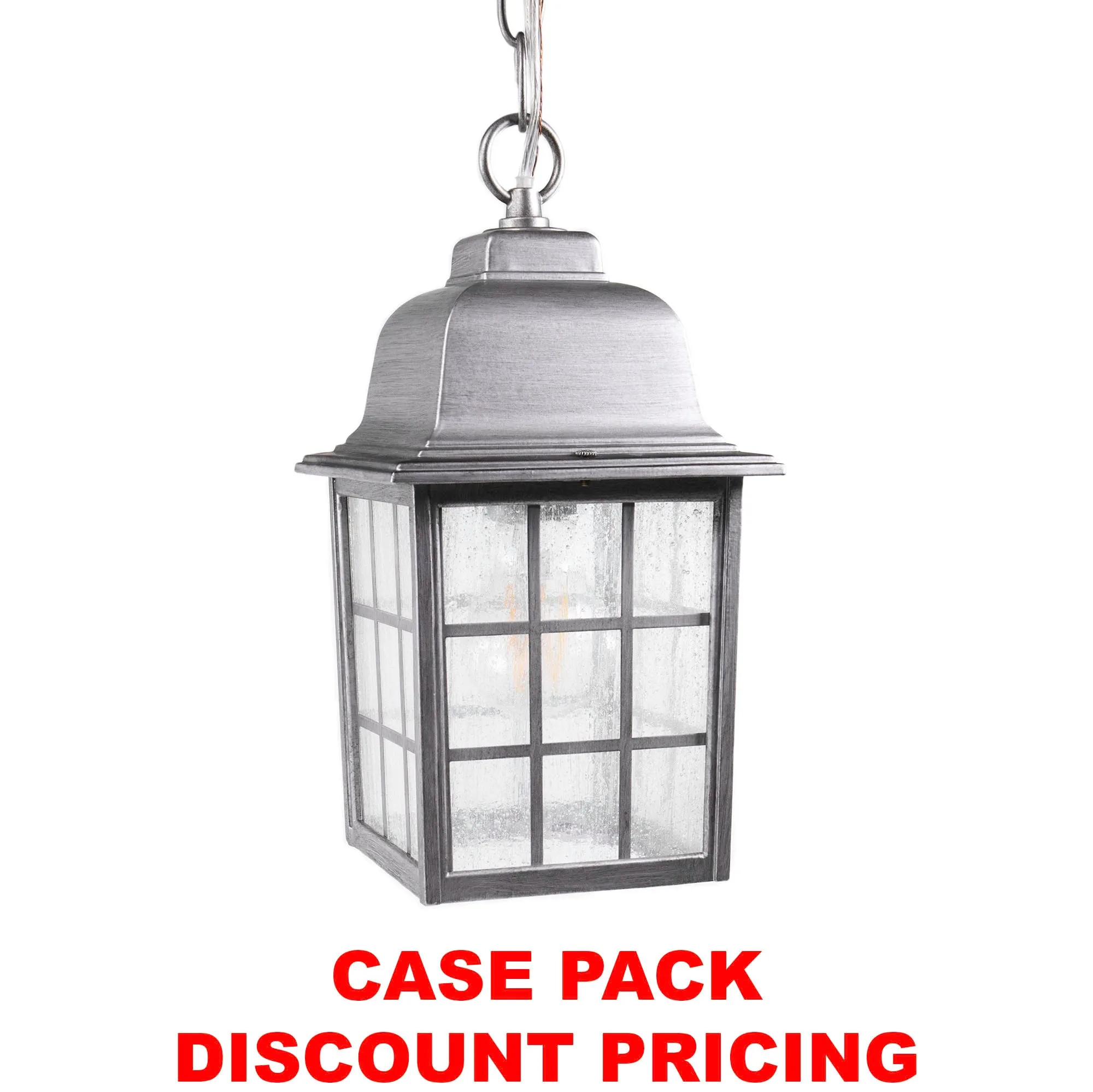 French Pane Outdoor Pendant Light, E26 Standard Socket, Damp Location, Seedy Glass, Black, Smoked Steel or White Finish
