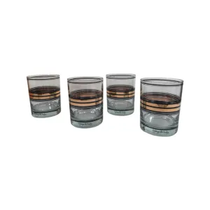 Georges Briard Signed Black and Gold Line Double Old Fashion Glasses (Set of 4)