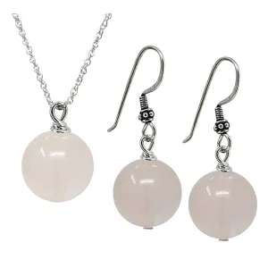 Handmade Rose Quartz Pendant and Earrings Women's Jewellery Set