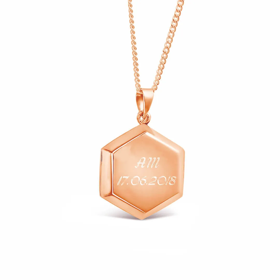 Hexagon Locket Necklace | Rose Gold