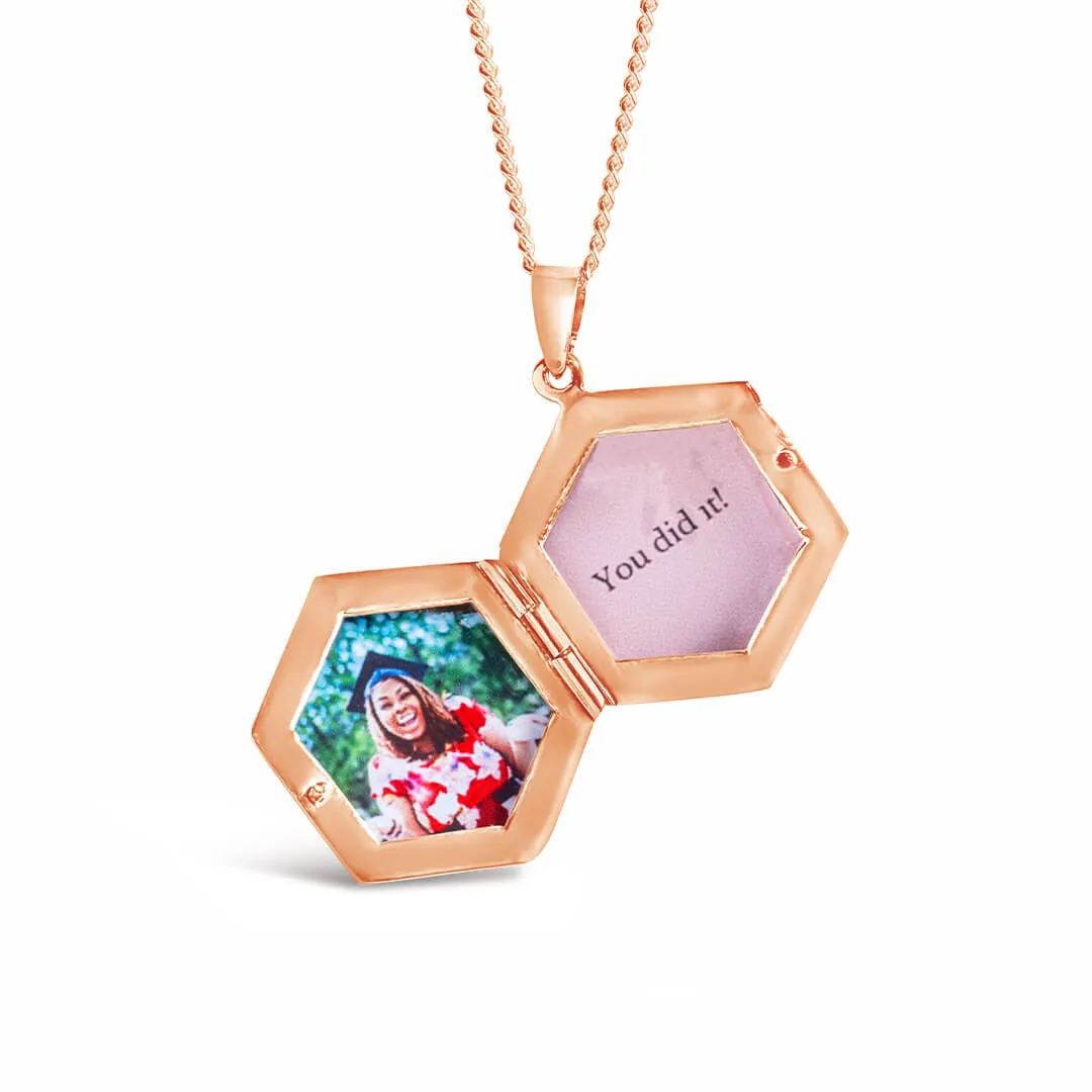 Hexagon Locket Necklace | Rose Gold
