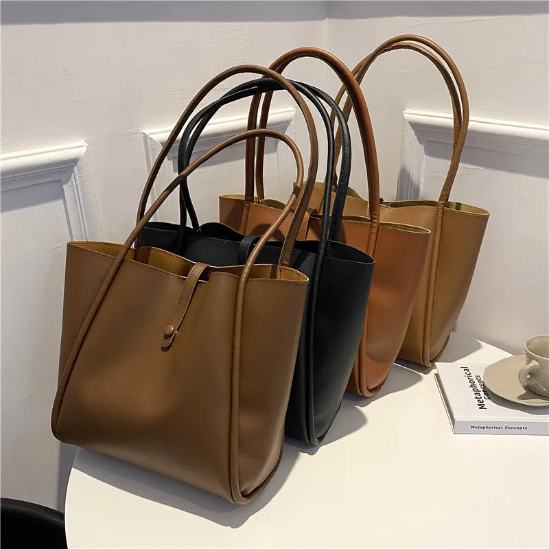 Korean Style Solid Color Bag  New Women's Bag Simple Portable Tote Bag Large Capacity Spring Fashion Shoulder Bag