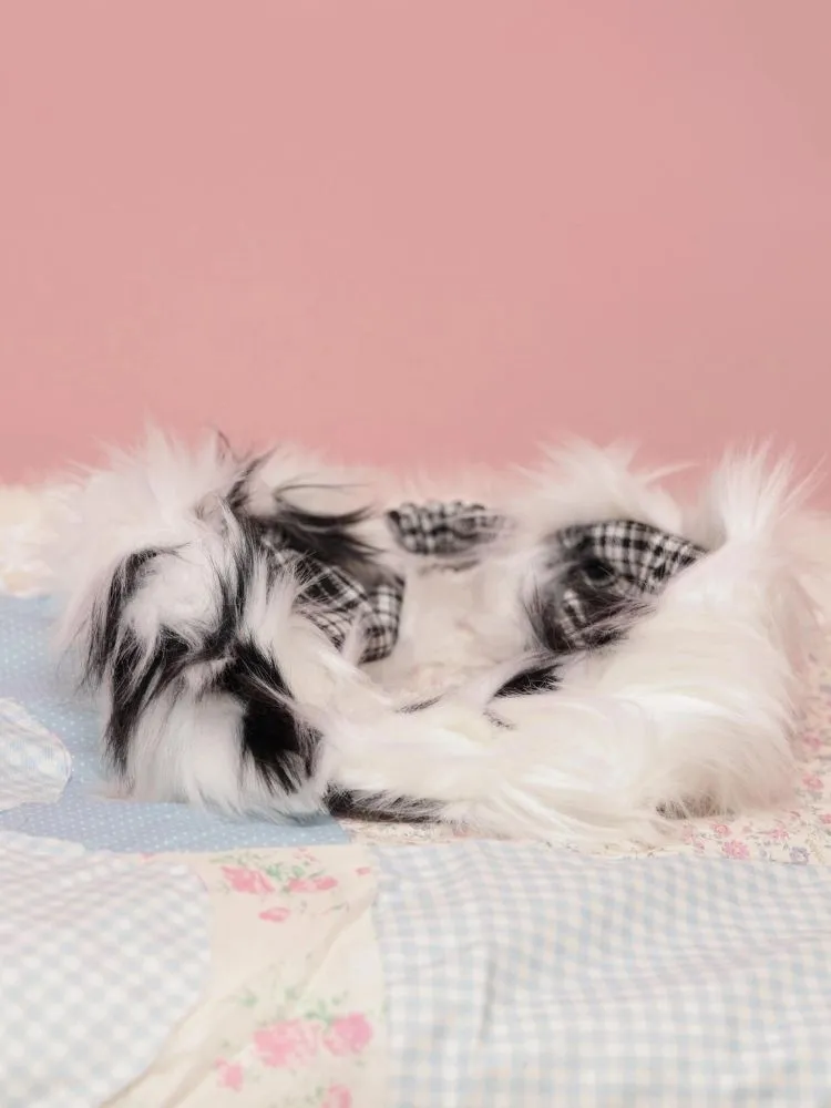 Retro Versatile Black and White Color Blocking Plush Hairband【s0000004286】