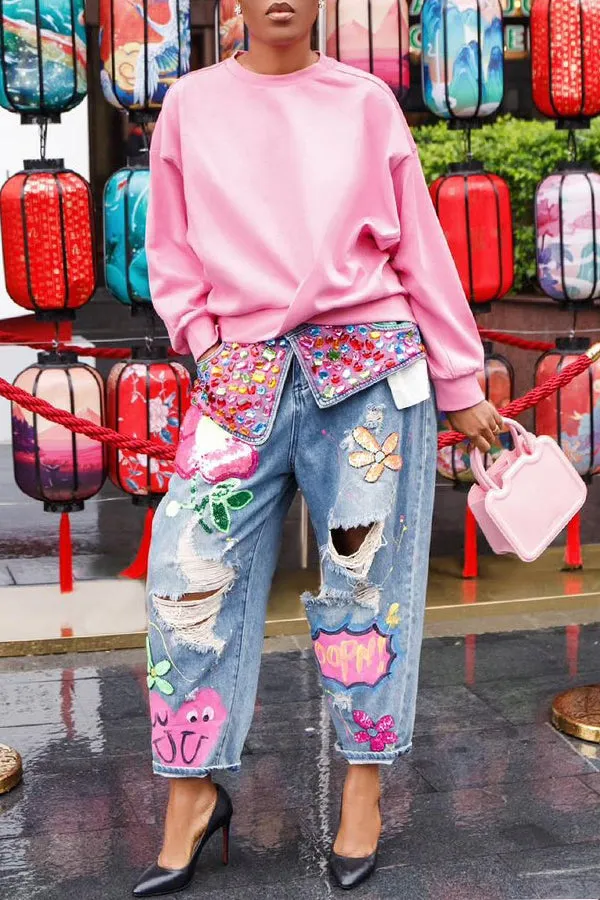 Solid Color Drop Shoulder Sweatshirt