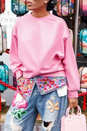 Solid Color Drop Shoulder Sweatshirt