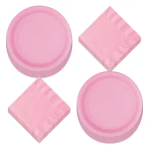 Solid Pale Pink Paper Dinner Plates and Luncheon Napkins - Pretty Light Pink Party Supplies For Birthdays, Showers, Spring Parties, and More (Serves 16)