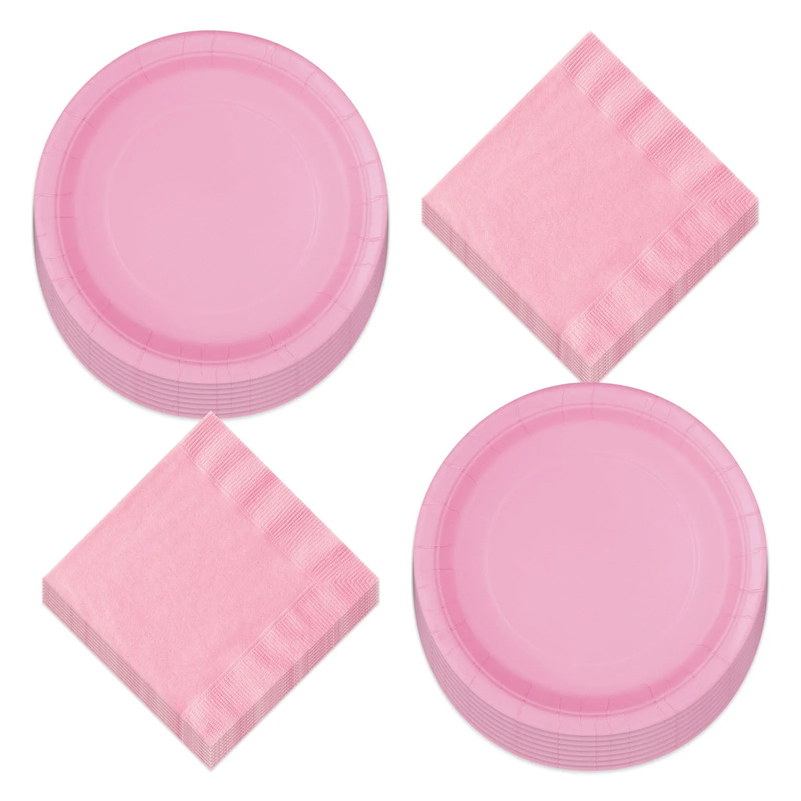 Solid Pale Pink Paper Dinner Plates and Luncheon Napkins - Pretty Light Pink Party Supplies For Birthdays, Showers, Spring Parties, and More (Serves 16)