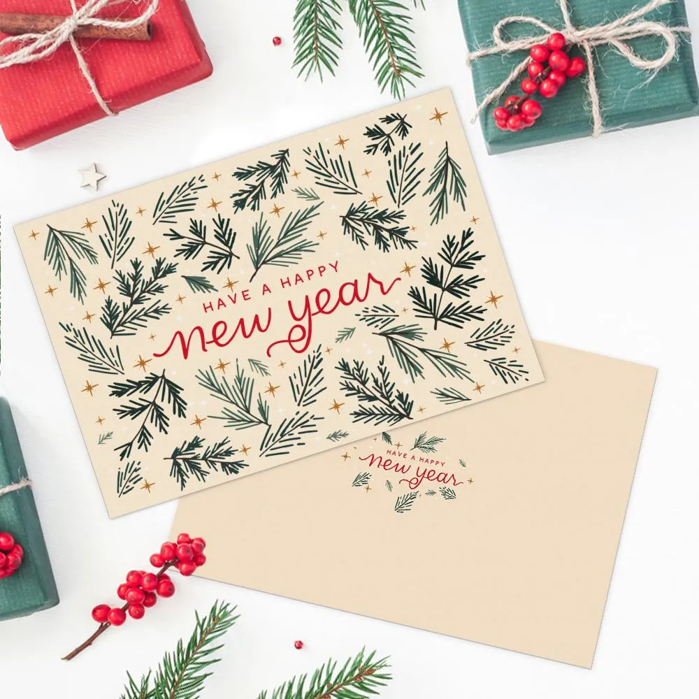 Starry Evergreen Have A Happy New Year Greeting Card Gift For Family And Friends